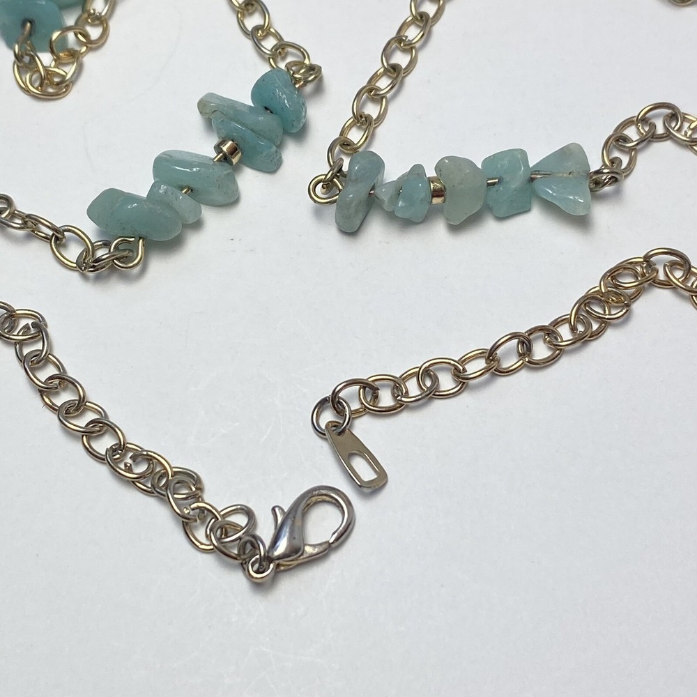 Blue Chalcedony Necklace Chip Silver Tone Long Station Chain Lobster Claw Clasp - Picture 9 of 9